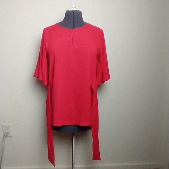 Ces'Femme Red Tomato Women Small Blouse Front Tie Flared Sleeve Scoop Neck  Top - Picture 5 of 9